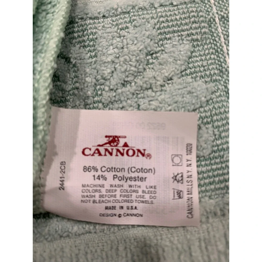 Vintage Cannon Sage Green Towel Set Fringed Retro Floral Cottagecore Rare Y2K